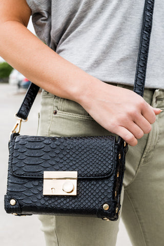 The Classic Crocodile Clutch- Black