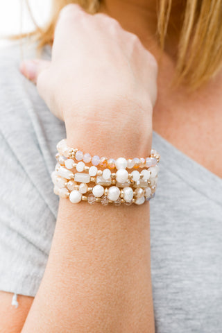 The Layered Beaded Bracelet- Nude/White/Gold