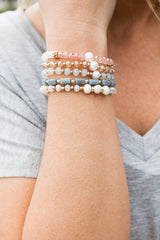The Layered Beaded Bracelet- Gray/Pink/Gold