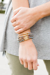 The Layered Up Beaded Bracelet- Gray/Pink