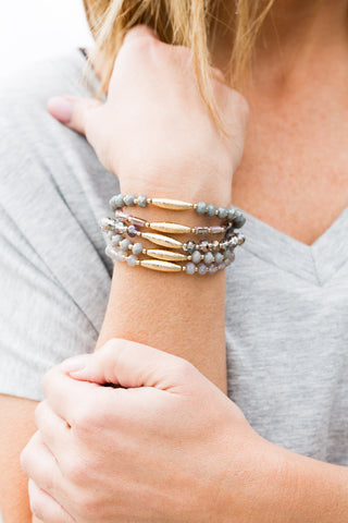 The Layered Up Beaded Bracelet- Gray/Pink