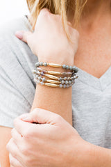 The Layered Up Beaded Bracelet- Gray/Pink