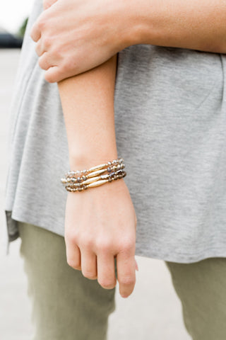 The Layered Up Beaded Bracelet- Beige