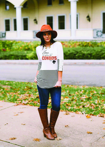 Oklahoma State "Meet Me in the Middle" Button Back Flowy Top