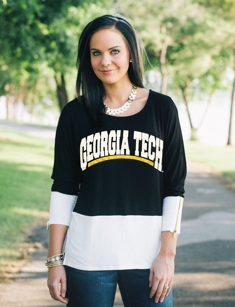 Georgia Tech Yellowjackets Colorblock Zipper Tunic Top