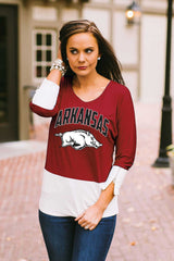Arkansas Colorblock Zipper Tunic Top