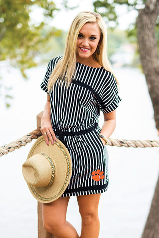 Clemson Tigers Staycation Stripes Drawstring Dress