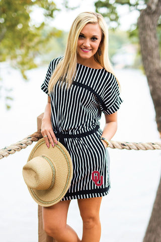Oklahoma Sooners Staycation Stripes Drawstring Dress