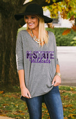 Kansas State Dropped Hem V-Neck Tee