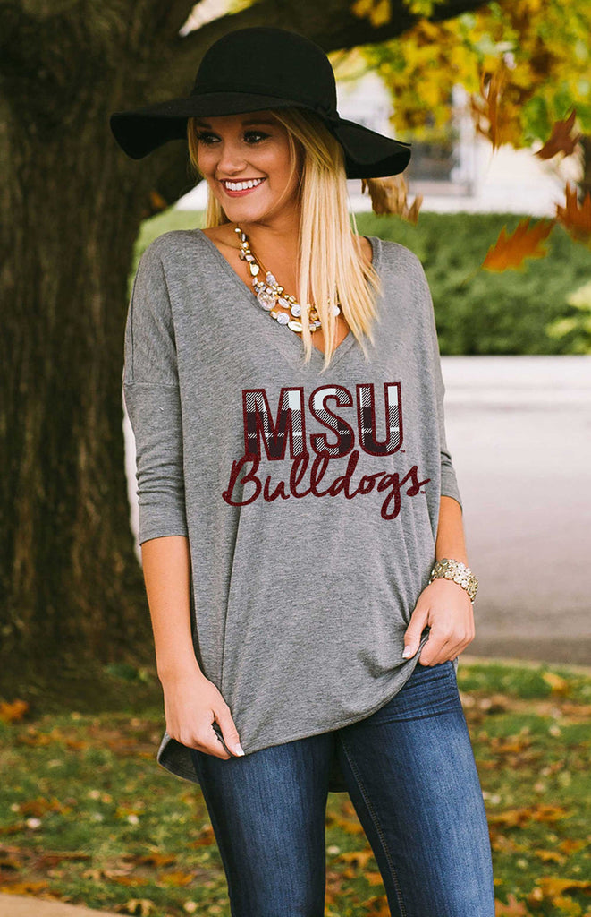 Mississippi State Dropped Hem V-Neck Tee