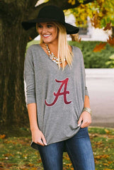 Alabama Dropped Hem V-Neck Tee