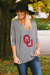 Oklahoma Sooners Dropped Hem V-Neck Tee
