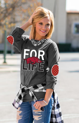 Arkansas "Fan for Life" Elbow Patch Tee Grey
