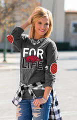 Arkansas "Fan for Life" Elbow Patch Tee Grey