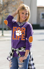 CLEMSON 'FAN FOR LIFE' ELBOW PATCH TEE PURPLE
