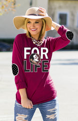 FLORIDA STATE 'FAN FOR LIFE' ELBOW PATCH TEE