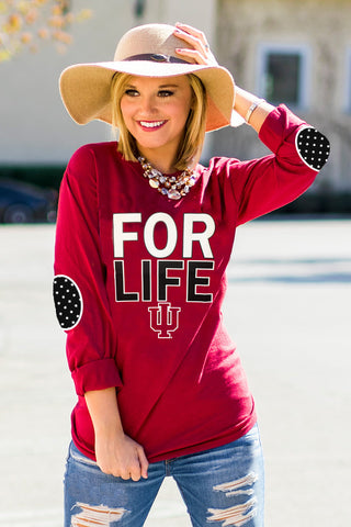 INDIANA 'FAN FOR LIFE' ELBOW PATCH TEE