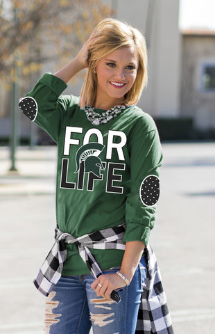MICHIGAN STATE 'FAN FOR LIFE' ELBOW PATCH TEE