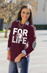MISSISSIPPI STATE 'FAN FOR LIFE' ELBOW PATCH TEE