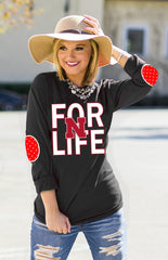 NEBRASKA 'FAN FOR LIFE' ELBOW PATCH TEE BLACK