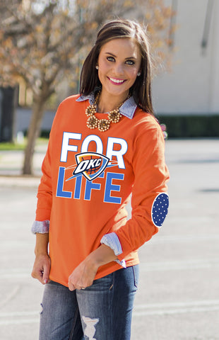 OKLAHOMA CITY THUNDER STATE 'FAN FOR LIFE' ELBOW PATCH TEE - ORANGE