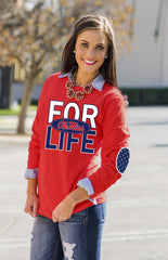 OLE MISS 'FAN FOR LIFE' ELBOW PATCH TEE RED