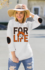 OKLAHOMA STATE 'FAN FOR LIFE' ELBOW PATCH TEE WHITE