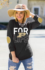PURDUE 'FAN FOR LIFE' ELBOW PATCH TEE