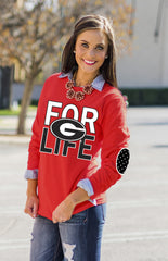 GEORGIA 'FAN FOR LIFE' ELBOW PATCH TEE