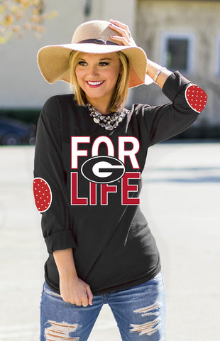 GEORGIA 'FAN FOR LIFE' ELBOW PATCH TEE BLACK