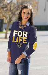WEST VIRGINIA 'FAN FOR LIFE' ELBOW PATCH TEE