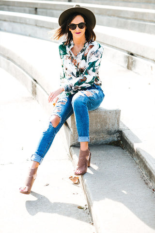 The Floral Statement Blouse - Green