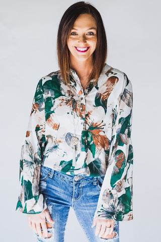 The Floral Statement Blouse - Green