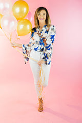 The Floral Statement Blouse - Blue