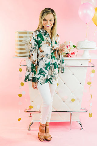 The Floral Statement Blouse - Green