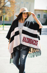 Arkansas Stripe Fringe Poncho