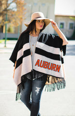 Auburn Stripe Fringe Poncho