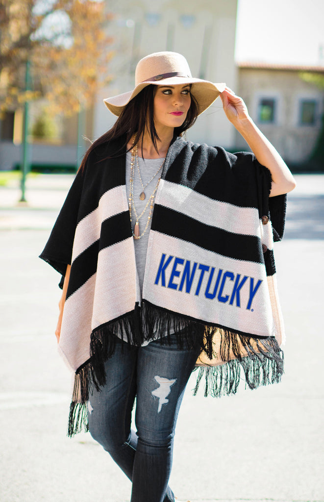 Kentucky Stripe Fringe Poncho