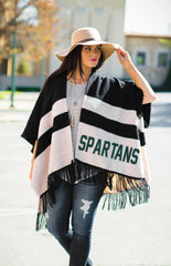 Michigan State Stripe Fringe Poncho