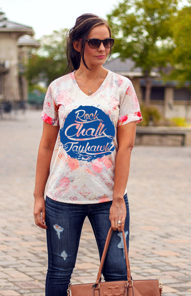 Kansas Jayhawks Reverse Print Floral Tee