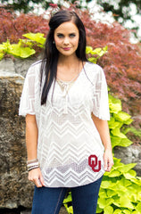 Oklahoma Sooners Free Spirit Geometric Crochet Lace Poncho