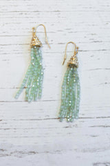 The Beaded Tassel Drop Chandeliers- Gold/Sage