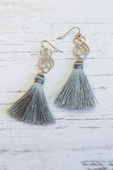 On The Fringe Tassel Earrings-Grey