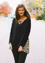 Leopard Back Tunic Top  in Black