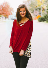 Leopard Back Tunic Top  in Crimson