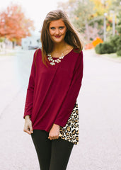 Leopard Back Tunic Top  in Garnet