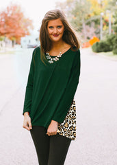 Leopard Back Tunic Top in Dark Green