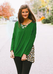 Leopard Back Tunic Top  in Green