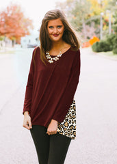 Leopard Back Tunic Top  in Maroon