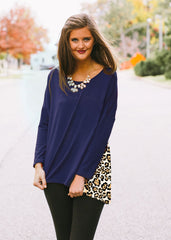 Leopard Back Tunic Top  in Navy